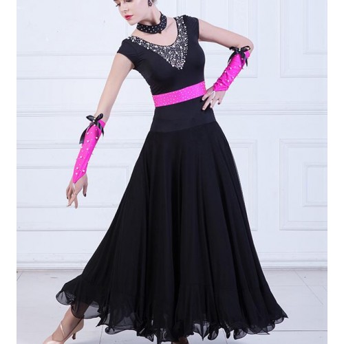 Fuchsia black ballroom dresses women's female competition stones tango waltz ballroom dancing dresses costumes